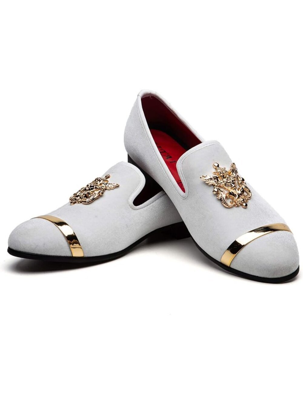 JITAI Men's White02 Velvet Loafer Lion Buckle Penny Slip On Leather Formal Shoes